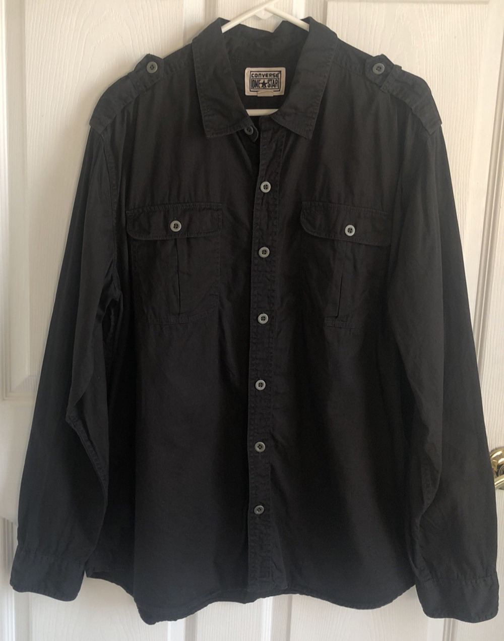 Converse One Star Streetwear XL Button up long sleeve Black shoulder tabs work